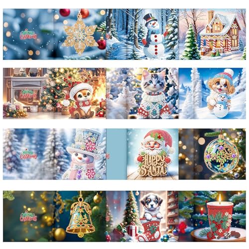 Moslate Gem Art Weihnachtskarten, Weihnachtskarten-Sets für Kinder | Kartenherstellungssets 12X - Weihnachtsgrußkarten, Weihnachtskarten-Bastelset, 5D für Mädchen, für Kinder & von Moslate