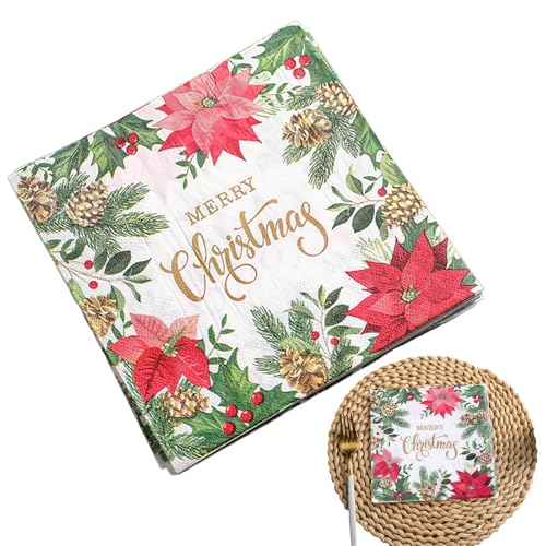 Moslate Weihnachts-Gästeservietten,Dekorative Papierservietten | Weihnachtlich bedrucktes Blumen-Gäste-Seidenpapier,Dekorative Fingerspitzenhandtücher, 33 x 33 cm/12,99 x 12,99 Zoll von Moslate