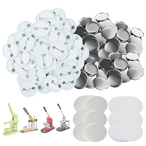 Mostme 300 Sets 32 mm Knopfzubehör Knopfteile für Knopfmacher-Maschine 32 mm, runde Abzeichen, leere Knopfstifte, Metallabdeckung, klare Folie und blankoes Papier von Mostme