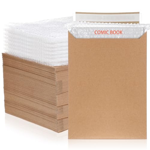 MotiMind 100 Stück Comicbuch-Versandtaschen, Comic-Buch-Versandkartons, 21,6 x 29,5 cm, flache Kartons für den Versand mit Luftpolsterschutz, Kraftpapier, Versandkartons für den Versand von Comics, von MotiMind