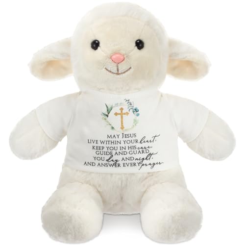 Motionchic 10 Zoll Taufgeschenke für Mädchen Jungen Baby Betende Lamm Puppen mit Kleidung Taufe Widmung Geschenk Weiches Lamm Stofftier Religiöse Geschenke für Ostern Erstkommunion Neugeborenes Baby von Motionchic