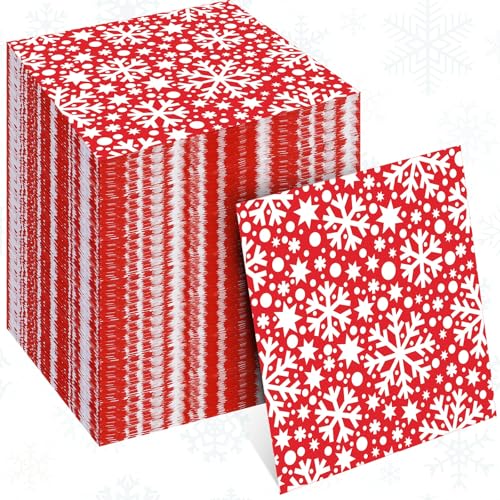 Motipuns Weihnachtspapierservietten, Einweg-Schneeflocken-Papierservietten, Großpackung, rote und weiße Schneeflocken, Party-Dekoration, Geschirr für Weihnachten, Winter, Urlaub, Partyzubehör, 100 von Motipuns