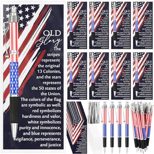 Motiskyy 24 Sets Unabhängigkeitstag-Souvenirs, Geschenke, 24 Kugelschreiber mit amerikanischer Flagge und 24 Lesezeichen mit patriotischem Thema der USA, schwarze Gel-Tinte, Kugelschreiber zum von Motiskyy