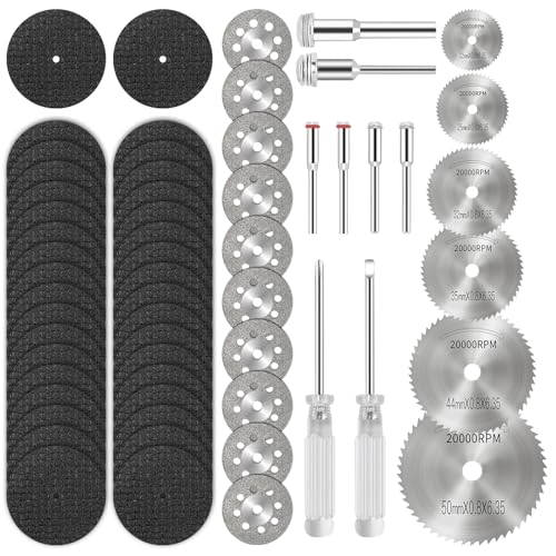 60-teiliges Schneidrad-Set für Drehwerkzeuge, 6 Stück HSS-Kreissägeblätter, 36 Stück Harz-Trennscheiben, 10 Stück 545 Diamant-Trennscheiben, mit 2 Schraubendrehern von Motroce