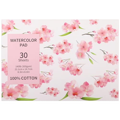 Aquarellpapierblock, 30 Blatt, A5 (21,1 x 14,7 cm), 63,5 kg/300 g/m², 100 % Baumwolle, kaltgepresstes Aquarellpapier für Aquarellzeichnungen, gemischte Medien, Kunstjournaling, Gouache-Tinte von Motroce