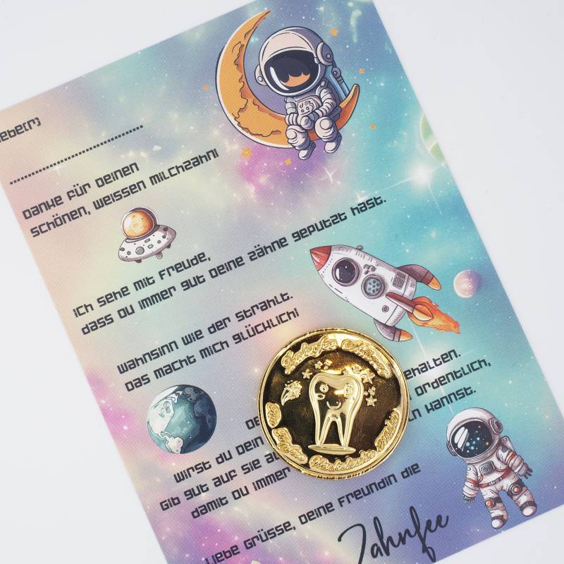 Zahnfee Brief Karte Astronaut Mit Goldmünze von MotzisBunteWelt2014