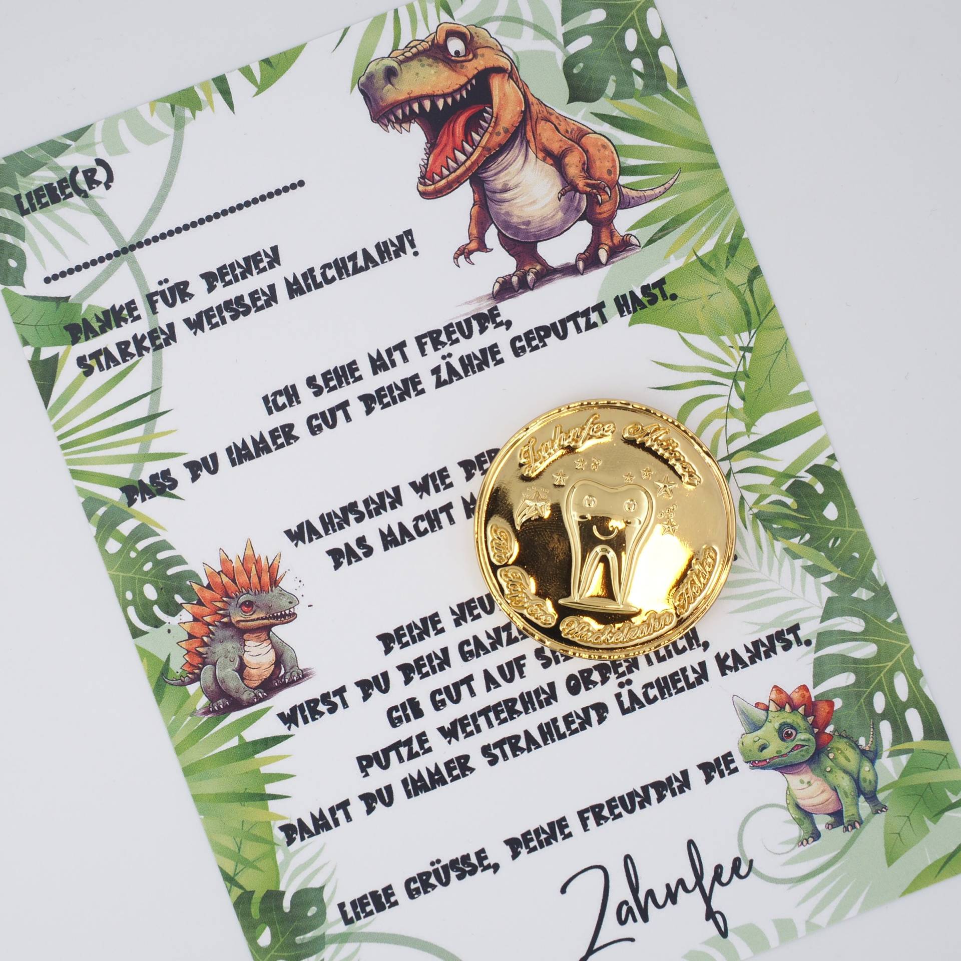 Zahnfee Brief Karte Dino Mit Goldmünze von MotzisBunteWelt2014