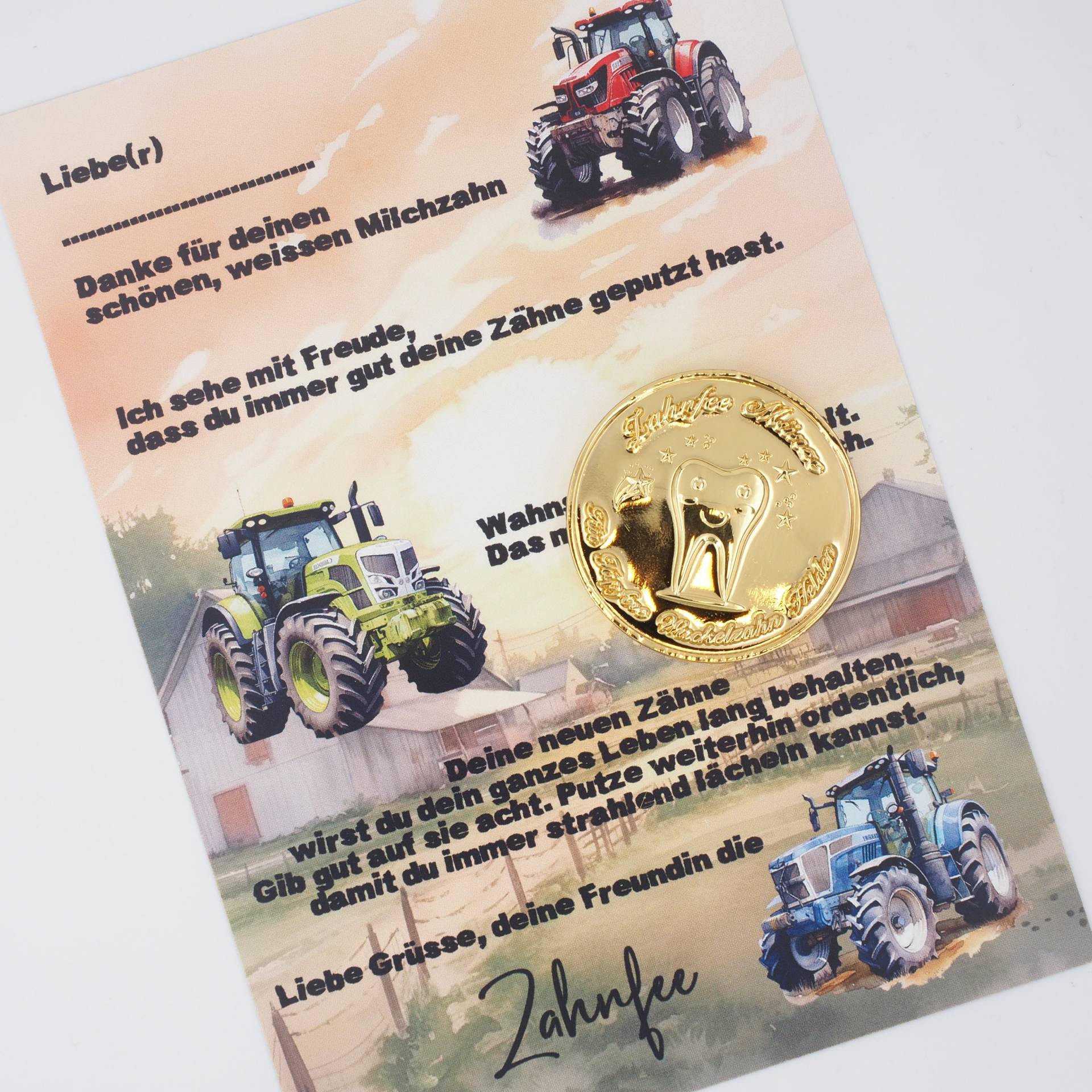 Zahnfee Brief Karte Traktor Mit Goldmünze von MotzisBunteWelt2014