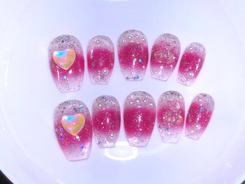 Fairy Lady Sweetheart Press On Pink Nails Beauty/Birnenparty Nails/Y2K Kawaii Melting Cute Fake Art von MouadDesignWaren