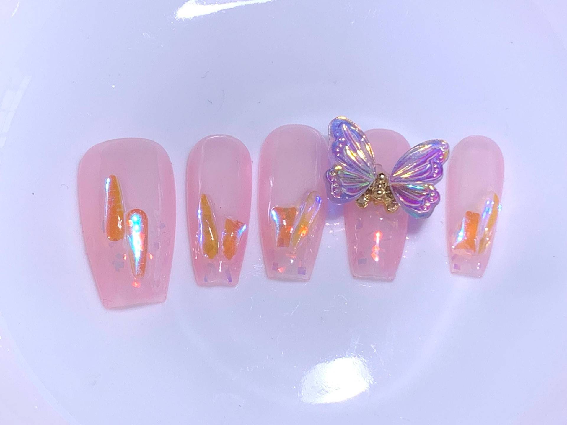 Rotierende 3D Schmetterling Nageldesign/Glitzer Nägel/Pink Acryl Sarg Nägel/Schmetterling Press On Nägel/Einfache Süsse Nägel/Hochzeits Nägel von MouadDesignWaren