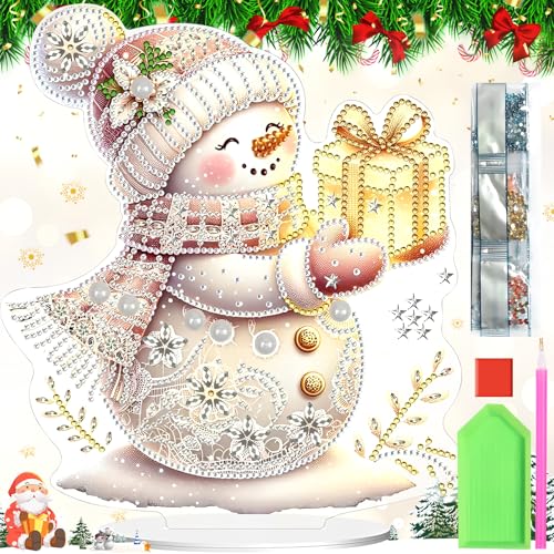 Mount Kumgang Diamond Painting Weihnachten Schneemann Aufsteller, Doppelseitig Voll Diamond Painting Tischdeko Weihnachts Figuren Diamant Malerei Bastelset für Erwachsene KinderGeschenk von Mount Kumgang