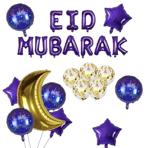 15 Eid Mubarak Luftballons Banner Lila Gold Mond Stern Hintergrund Dekorationen von Mounteps