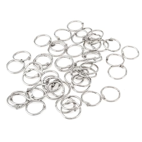 MovFlax Loseblatt-Binderinge, 0,75 Zoll (50 Stück) Metall-Buchring-Clips, kleiner Kreis, Schlüsselanhänger, Schlüsselanhänger für Karteikarten, Notizbuch, Handwerk, Karteikarte, Papier, für Büro, von MovFlax