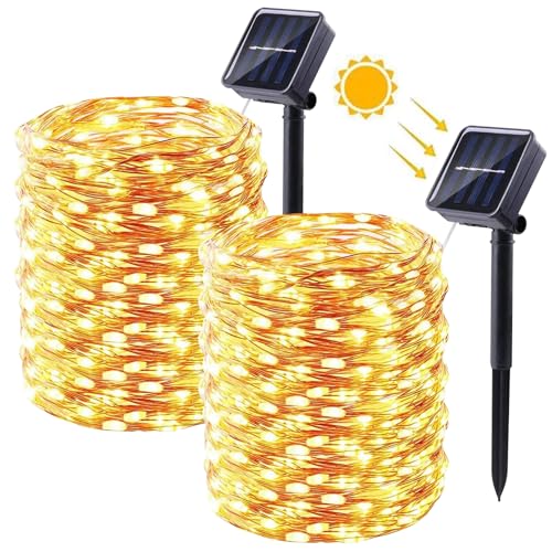 Moxled [2 Stück] Solar Lichterkette Aussen - 2x15M 150 LED Lichterkette Außen Solar Wasserdicht, 8 Modi Kupferdraht Solar Lichterkette für Garten, Terrasse, Balkon, Hof, Hochzeit, Party (Warmweiß) von Moxled