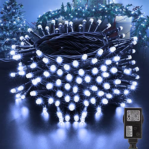 Moxled Lichterkette Weihnachtsbaum - 10M 100 LED Weiß Lichterkette Außen Strom mit Timer Speicherfunktion, Grünes Kabel, Wasserdicht 8 Modi Weihnachtsbeleuchtung für Garten Weihnachten Deko von Moxled