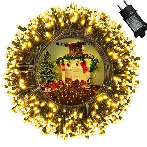 Moxled Lichterkette Weihnachtsbaum - 35M 350 LED Warmweiß Lichterkette Außen Strom mit Timer Speicherfunktion, Grünes Kabel, Wasserdicht 8 Modi Weihnachtsbeleuchtung für Garten Weihnachten Deko von Moxled