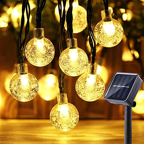 Moxled Solar Lichterkette Aussen 60 LED, 11M Lichterkette Außen Solar Wasserdicht, 8 Modes Kristall Kugeln Solar Lichterkette Außen für Garten, Terrasse, Balkon, Partys (Warmweiß) von Moxled