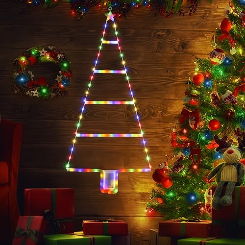 Moxled Weihnachtsbeleuchtung Außen Batterie Bunt, 81cm LED Leiter Lichterkette Batterie mit Timer, 8 Modi, Wasserdicht Leiter Lichterkette Weihnachtsbaum für Innen Außen Party Weihnachtsdeko Fenster von Moxled