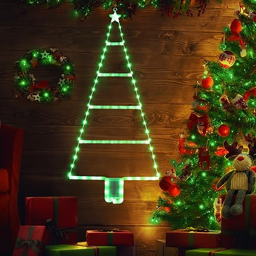 Moxled Weihnachtsbeleuchtung Außen Batterie Grün, 81cm LED Leiter Lichterkette Batterie mit Timer, 8 Modi, Wasserdicht Leiter Lichterkette Weihnachtsbaum für Innen Außen Party Weihnachtsdeko Fenster von Moxled