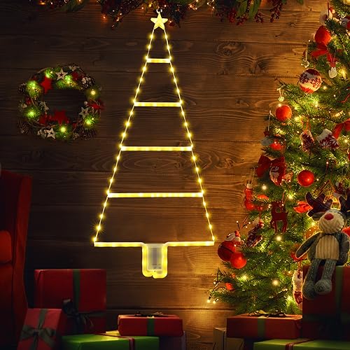 Moxled Weihnachtsbeleuchtung Außen Batterie Warmweiß, 81cm LED Leiter Lichterkette Batterie mit Timer, 8 Modi, Wasserdicht Leiter Lichterkette Weihnachtsbaum für Innen Außen Weihnachtsdeko Fenster von Moxled