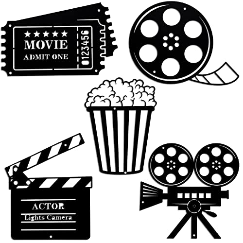 5 Stück Movie Theater Decor Home Movie Theater Room Decor Cinema and Popcorn Wall Art Metal Movie Reel Wall Sign Home Theater Action Sign Kino Movie Film Wall Decoration for Home Party Decor von Moxweyeni