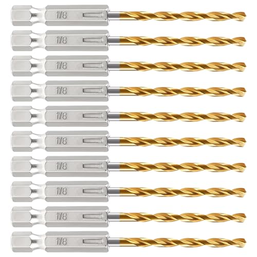 10 Stück HSS Bohrer 3.1 mm（1/8'）Metallbohrer Set, Multifunktions Bohrer mit Sechskantschaft Industriequalität Metall Spiralbohrer Für Bleche, Holz, Gipskarton, Kunststoff, Mauerwerk von Mozeat Lens