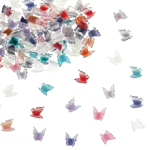 100 Stück Glitzer Schmetterlings Charms Nägel Deko Schmetterlings Nail Charms 3D Süße Mini-Anhänger Nail Arts aus Acryl Für Nageldesign Schmetterlings Nagel Zubehör für Nägel DIY Basteln von Mozeat Lens