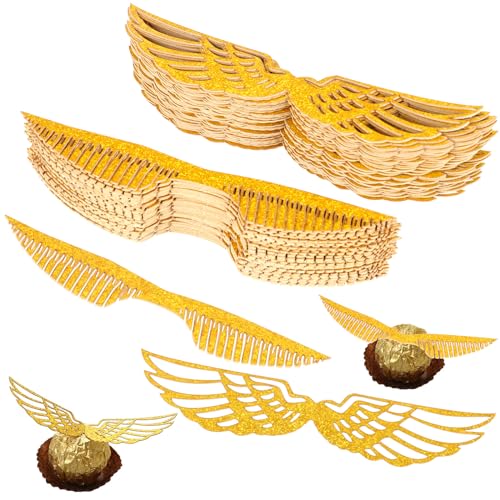 100 Stück Gold Glitter Flügel Geburtstags Deko Golden Schnatz Kuchen Dekoration Gold Cupcake Topper für Hochzeit Party Deko (2 Stile) von Mozeat Lens