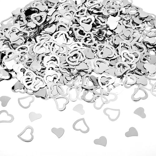 1200 Stück Herz Konfetti Silber Streudeko Hochzeit Glitter Herzen Tischkonfetti Herzförmig Tischdeko Streuteile Tisch Deko für Hochzeit Geburtstag Taufe Party Scrapbooking von Mozeat Lens