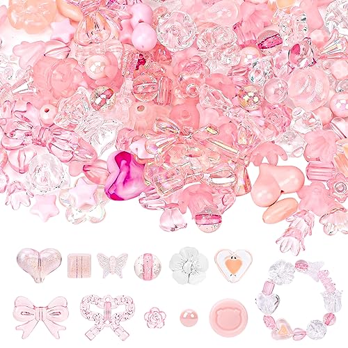 170 Stück Beads Charms Sortierte Acrylperlen lume Herz Schmetterling Bonbonperlen Rosa Perlen Kunststoff Süße Perlen für Armband Halskette Handy Kette Schmuckherstellung DIY, Rosa von Mozeat Lens