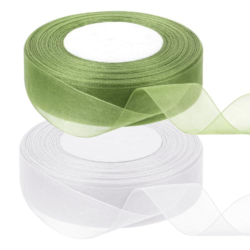 2 Rollen Organza Bänder Weiß OrganzaTransparent Geschenkband 45m X 2cm Hochzeit Kuchenband Satinband Schimmernd Schleifenband Chiffon Geschenkband Für Hochzeitsdekoration, Diy, Party-Dekorationen von Mozeat Lens