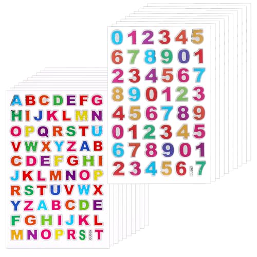 20 Blätter Buchstaben Aufkleber Glitzer Klebebuchstaben Digitale Selbstklebend Bunt Nummer Letter Sticker Buchstaben Zahlen Sticker für DIY Scrapbooking Verschönerung von Mozeat Lens