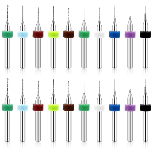 20 Stück Micro Bohrerset Wolframstahl PCB Bohrer Bit Set Druckplatine Gravierbohrer Bits Set 0,1mm - 1mm Micro Spiralbohrer für rauen Stein, Schmuck, Stanzen, Gravur von Mozeat Lens