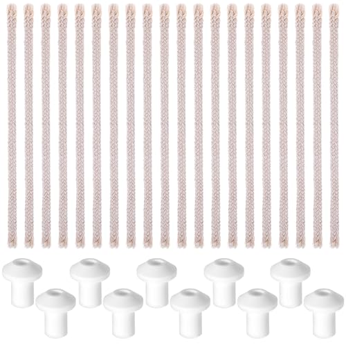 20 Stück Öllampendochte Ersatz mit 10 Stück Haltern Baumwolle geflochtene Lampendochte 8 mm runder Kerzendocht DIY handgefertigte Kerzenherstellung Zubehör für Öllampen, Taschenlampen, Alkoholbrenner, von Mozeat Lens