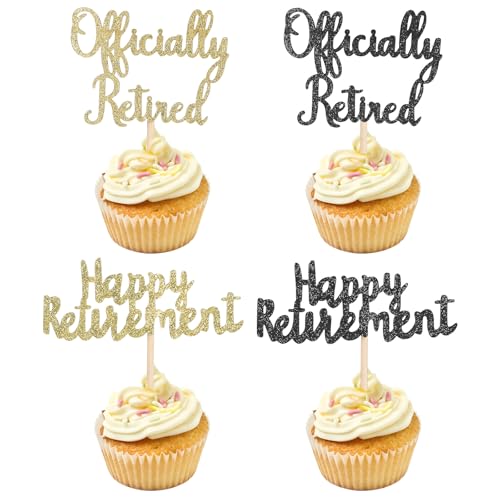 24 Stück Endlich Rentner Cake Topper Happy Retirement Cake Topper Picks Rente Deko Kuchen Deko Gold Ruhestand Deko Torte für Rentner-Party-Kuchen-Dekoration Partyzubehör von Mozeat Lens