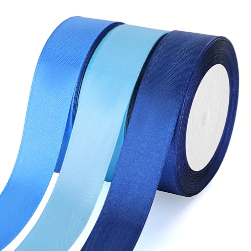 3 Rollen 22m Schleifenband Blau, 2.5cm Breit Satinband Oppelseitig Geschenkbänder Seidige Textur Geschenkband Zuckertüten Schleife für Geschenkverpackung, Kunsthandwerk, Blumenstrauß, Deko von Mozeat Lens