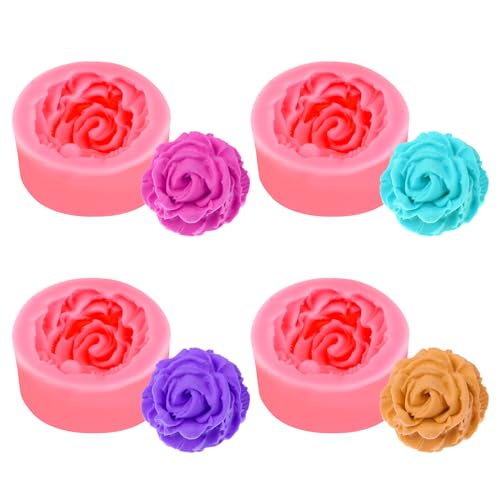 4 Stück 3D Silikonform Rose Blumen Fondant Rosen Silikon-Formen-Set 3D Blume Silikon Seifen Form Fondant Geschenk Dekorieren für Seife, Fondant, Kerzen, SüßIgkeiten, Schokolade, Kuchendekoratio von Mozeat Lens