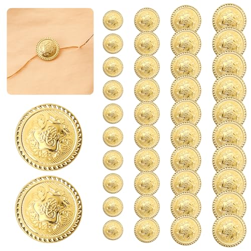 40 Stück Metall Blazer Knöpfe Set Hosen Ersatz Knöpfe zum Vernieten Knöpfe aus Metall mit Logo 15/18/20/25 mm Goldene Knöpfe Gold Kleidung Wappen Metallknöpfe für DIY Jacke Uniform Blazer Anzüge von Mozeat Lens