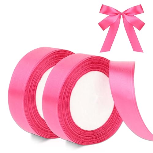 44m Pink Satinband 2 Rollen Dekoration Geschenkband Schleifenband Rosa 25mm Breit Dekoband für Hochzeit Geburtstag Geschenkverpackung Haarschleifen Basteln von Mozeat Lens