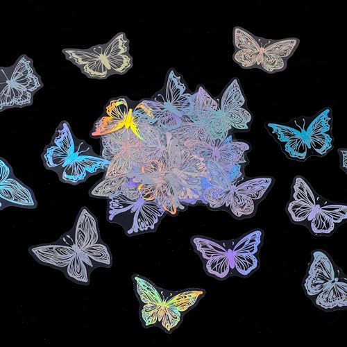 45 Stück Holografische Schmetterling Aufkleber Transparent Schmetterling Sticker Set Wasserdichte Glitzer Aufkleber für Scrapbooking Tagebuch Fotoalbum Kalender Wasserflasche Handyhülle Sammelalbum von Mozeat Lens