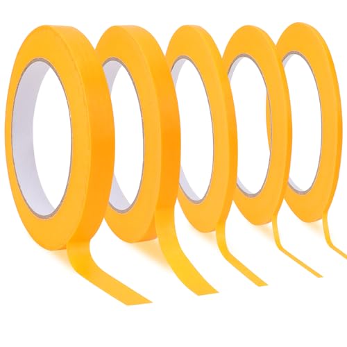 5 Rollen Malerkrepp Selbstklebendes Fineline Tape 1,5/3/5/10/12 mm x 50 m Masking Tape Abklebeband Klebeband für Autolack Malerarbeiten Dekorieren (Orange) von Mozeat Lens