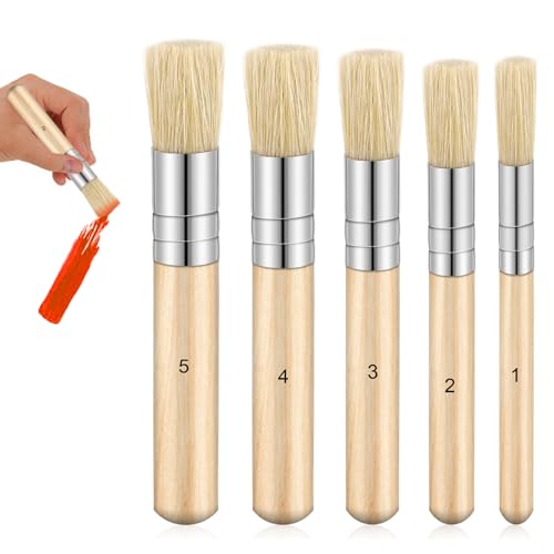 5 Stück Schablonierpinsel 5 Größen Holz Schablone Pinsel Naturborsten Pinsel Borstenpinsel Set Rund Borsten Malpinsel Für Acrylmalerei ÖLmalerei Malschablone DIY Kunst Handwerk Malerei Pinsel von Mozeat Lens