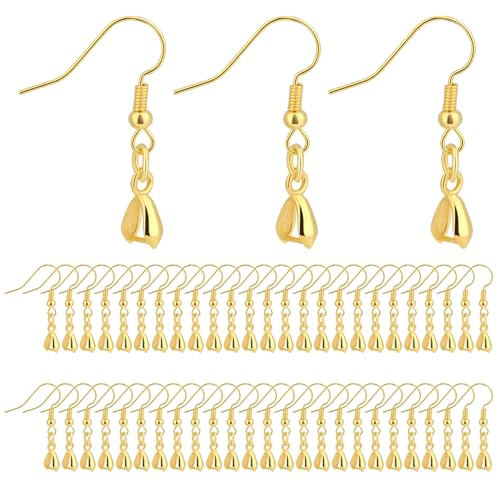 50 Stück Ohrring Haken Gold Ohrhaken Ohrringe Zubehör mit Kugel Spule Ohrringe Selber Machen Set Hypoallergene Ohrhaken für DIY Ohrhänger Schmuckherstellung von Mozeat Lens