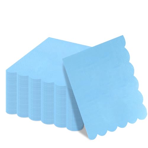 50 Stück Servietten hellblau, 3-lagig, dick, blaue Cocktailservietten, 25 x 25 cm, gefaltete Papierservietten, gewellte blaue Servietten für Hochzeit, Party, Geburtstag, Brautparty von Mozeat Lens