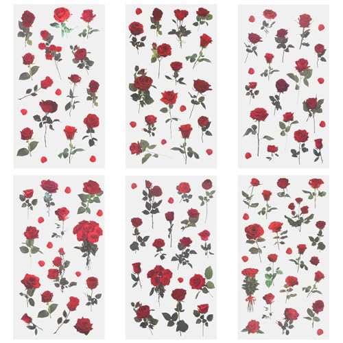 6 Blatt Scrapbooking Aufkleber, Rosen Sticker Pet Blumen Aufkleber Wasserfeste Flower Stickers Blumenaufkleber für Scrapbook Fotoalbum Sammelalbum Laptops Handwerk von Mozeat Lens