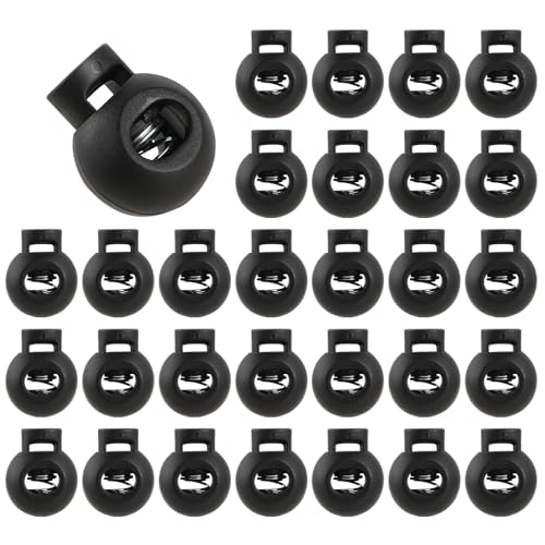 75 Stück Kordelklemme Einzelne Loch Federschnur Schlösser Kunststoff 4.5 mm Elastische Rund Stopper Rutschen Kordel für Seile Endfeder Toggle Stopper(Schwarz) von Mozeat Lens