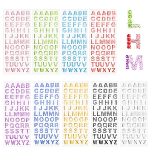 9 Blätter Strass Buchstaben Aufkleber Glitzer Buchstaben Sticker Bunt Alphabet Aufkleber Selbstklebende DIY Etiketten für Scrapbooking Kartenherstellung Kunsthandwerk von Mozeat Lens