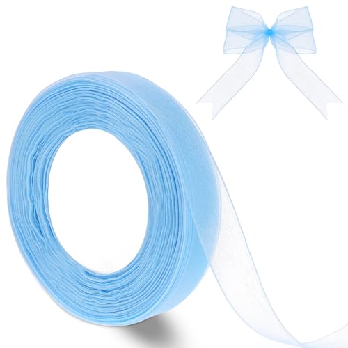 Blaues Organzaband, 45,7 m, transparentes Chiffonband, 1,6 cm, Bastelband, Dekorationen für DIY-Geschenkverpackungen, Blumenstrauß, Hochzeitskränze, Einladungen von Mozeat Lens