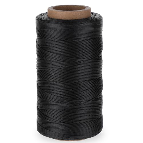 Flacher Wachsschnur 0,8mm x 260m Wachs Faden Nähgarn Gewachster Faden Leder Nähen Faden Polyester Nähen Ledergarn für Handwerk, Reparatur, Buchbinden, Schmuck, Häkeln (Schwarz) von Mozeat Lens