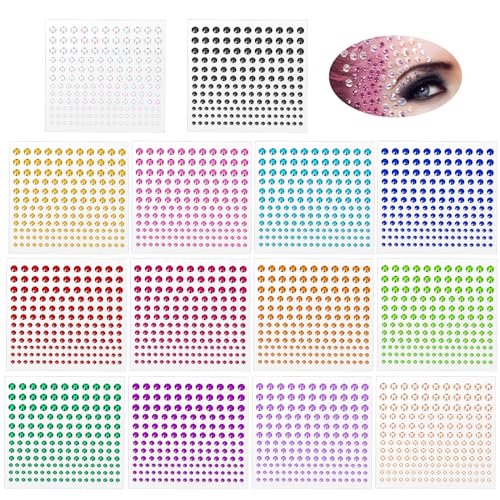 Glitzersteine Selbstklebend, 2310 Stück Bunt Strasssteine Glitzer Strass Aufkleber Acryl Steine Kristall Runde Edelsteine für DIY Handwerk Gesicht Nägel Deko Verschiedene Partys Feste von Mozeat Lens